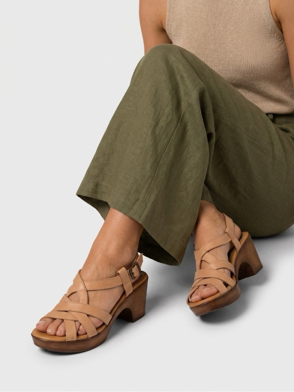 boc Tan Leather Strappy Wedge Sandals